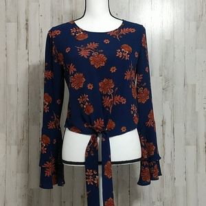 Self E Blue Long Bell Sleeve Blouse